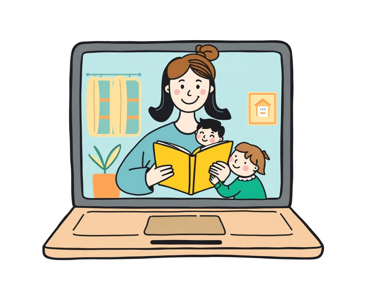 Profesor citind o poveste copiilor online